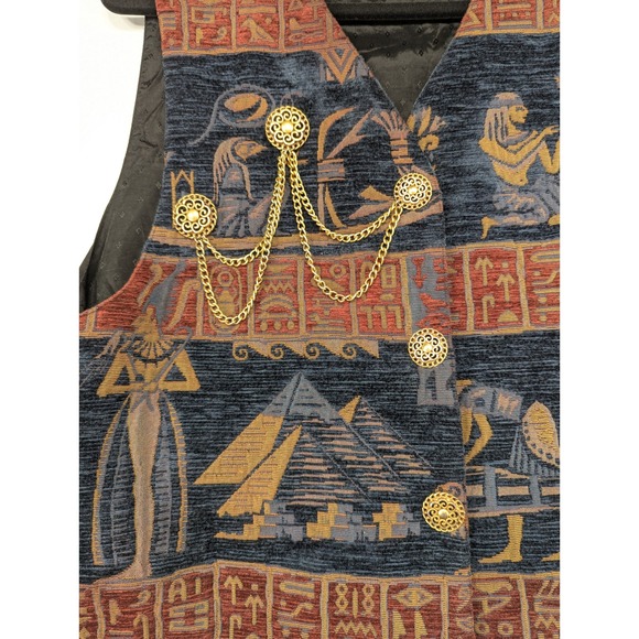 SAM Accoutrements Egyptian Hieroglyph Tapestry Vest Gold Chain Detail Large - Picture 7 of 8